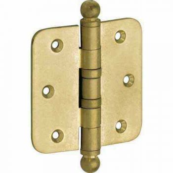 Kogellager scharnier bol ronde hoek 89x89mm messing getrommeld